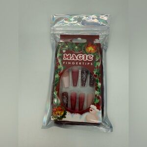 New Red and White Snowflake Press-On Nails